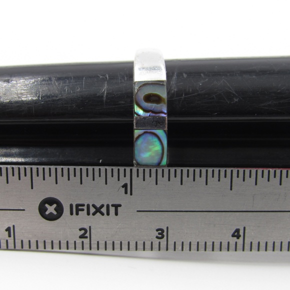 Size 7.75 Sterling Colorful Shell Inlay Band Ring - Picture 7 of 8